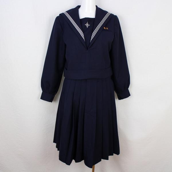 中古160Aトンボ制服学生冬白3本線セーラー服高校上下紺EK8612