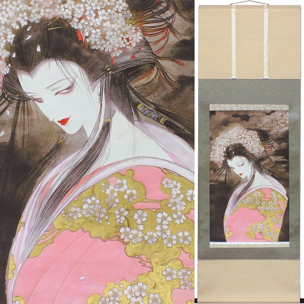 天野喜孝 超Cool！《桜姫》 掛軸 手彩入版画 美人画 春