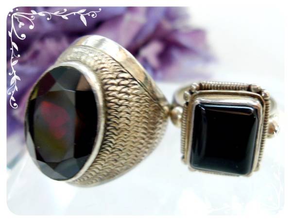 ◆アンティークシルバーリング◆指輪◆ガーネット等◆ユP7975◆