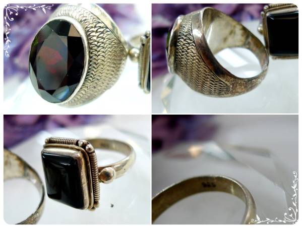 ◆アンティークシルバーリング◆指輪◆ガーネット等◆ユP7975◆