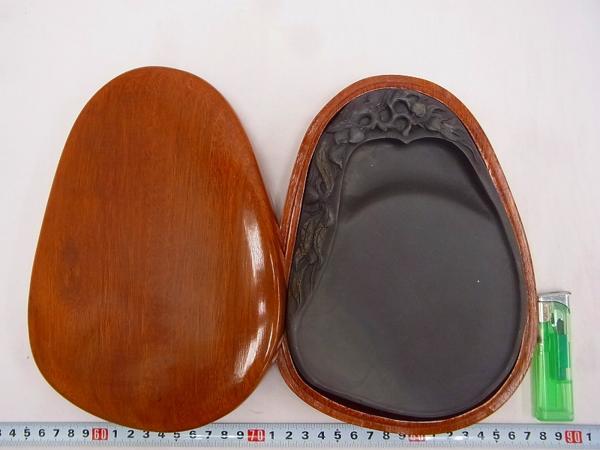 D01847 端渓硯 桃彫刻 硯 唐硯 石製硯 唐木箱 書道具 【公式通販】
