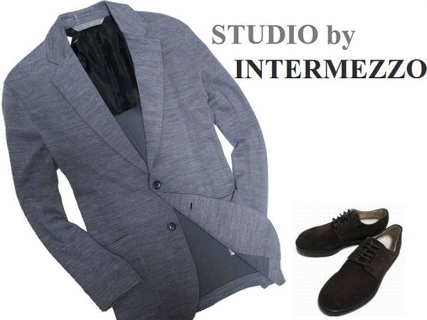 定1.4万 新品 INTERMEZZO ニット テーラード ジャケット 灰d6262