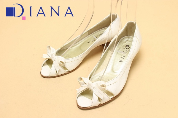 ☆DIANA/ダイアナ リボン レザー オープントゥ パンプス 21.5cm