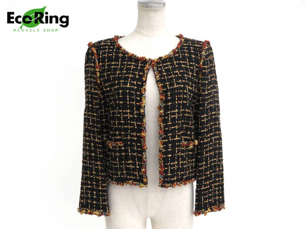 1円 シャネル ツイード ノーカラー ジャケット 40 GK548