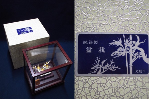 純銀製 光則作 梅 盆栽デザイン 置物 ガラスケース入 純銀製 盆栽 梅 光則作 梅 光則作 置物 Yahoo!オークション - ケース付