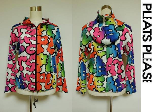 美品 イッセイミヤケ プリーツプリーズ ロゴプリントパーカー 3