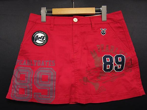 パーリーゲイツ ゴルフウェア ワッペン スカート size1/赤 ■◇