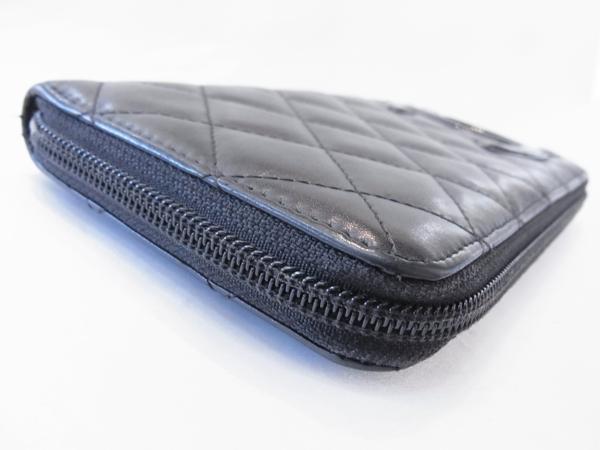 シャネル ラウンドジップ長財布 カンボンライン 黒×黒 良品 シャネル