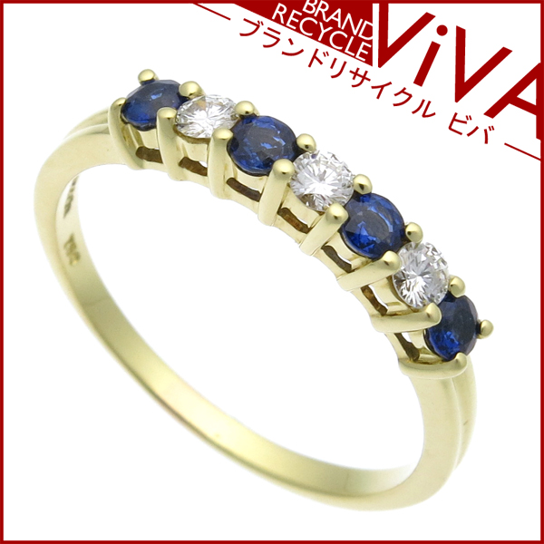 ティファニー リング サファイア ダイヤ K18YG 13号 美品 送360