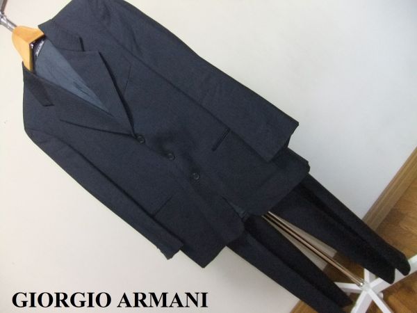 イタリア製 GIORGIO ARMANI 高級 シングル スーツ濃紺ストライプ