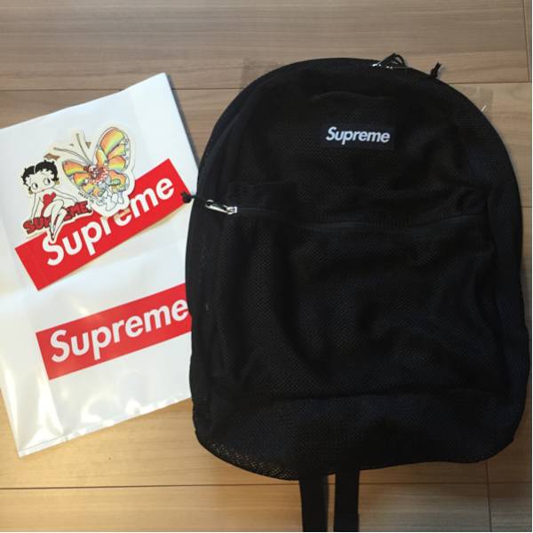 16SS SUPREME mesh backpack black メッシュ 黒 ステッカー付 【公式通販】