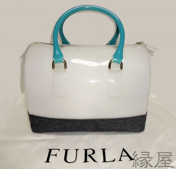 FURLA フルラ*キャンディバッグ*白×デニム×エメラルド【198】 写真4⁄9 