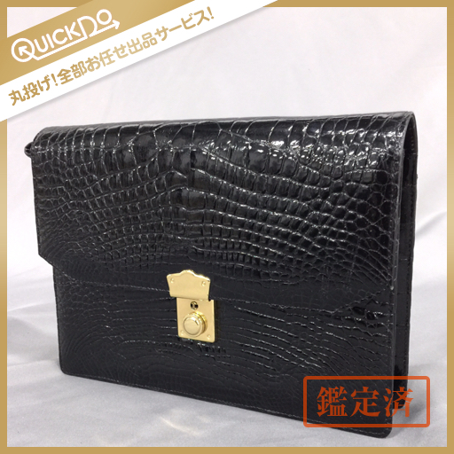 総ワニ革クロコダイルレザー二層メンズ鍵付クロコセカンドバッグ