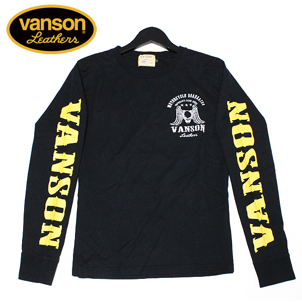試着のみ Vansonバンソン ウィングドクロ刺繍ロングTシャツ黒 S