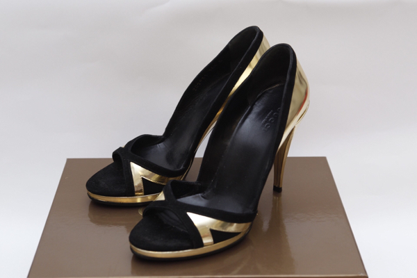 36.5 グッチ ハイヒールサンダル ゴールド 金