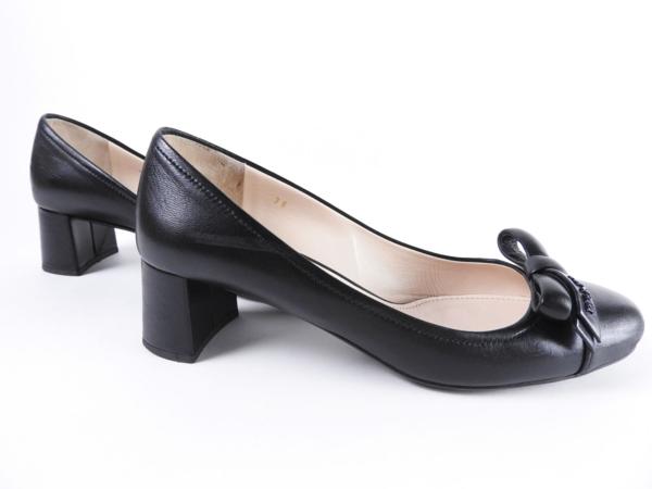 プラダ PRADA パンプス レザー ブラック リボン 36 リボン PRADA