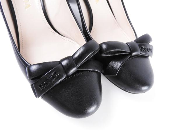 プラダ PRADA パンプス レザー ブラック リボン 36 リボン PRADA