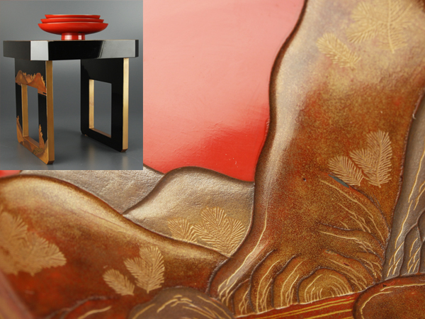 【琴》古美術品 若松連山盛上極上蒔絵杯台・三つ盃　箱付 AI483