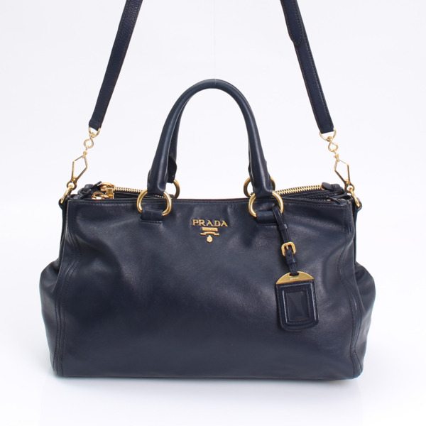 プラダ レザー 2WAY ショルダーバッグ ネイビー (14364