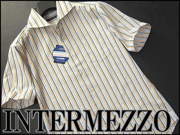 新品 インターメッツォ アイスコットン半袖シャツM灰橙緑★I7040