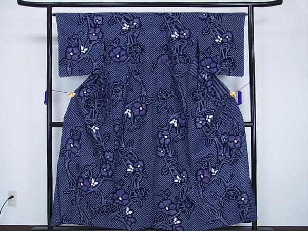 平和屋特選着物■浴衣　有松鳴海絞り　花唐草に蝶　逸品f938