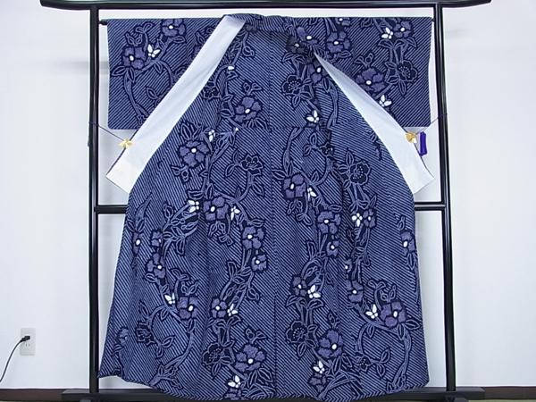 平和屋特選着物■浴衣　有松鳴海絞り　花唐草に蝶　逸品f938