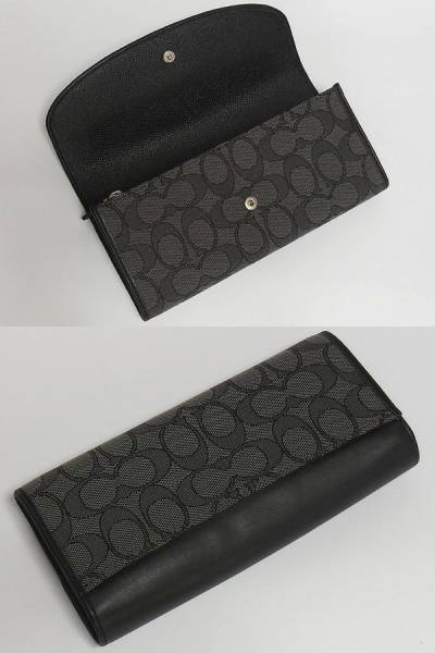 コーチ フラップ長財布 F53538グレー×黒 シグネチャー本物 新品 コーチ