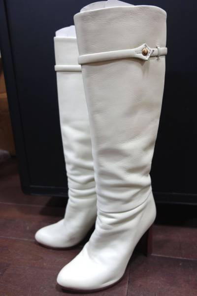 良品 ルイヴィトン ロングブーツ レザー ホワイト 37.5