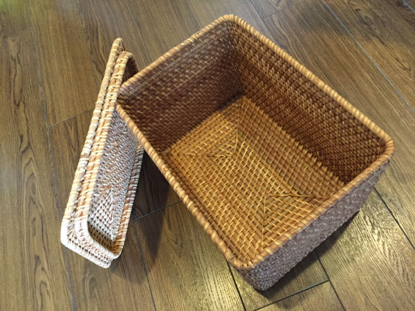 無印良品 | 重なるラタン長方形バスケット・大 : フタ付き (V)約 大