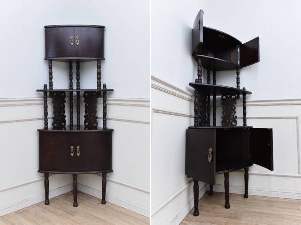 EZ63アンティーク 欅 玉杢 泡杢 金襴杢 コーナーラック 飾り棚