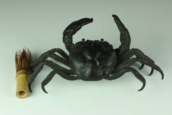 櫻】時代古玩 古銅製 蟹置物 極上細密造 古美術品 .sa 櫻時代古玩古