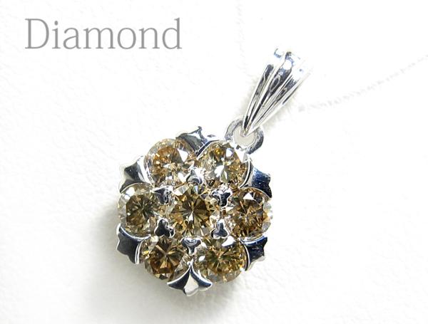 【銀トレ】1円～/計0.99ct天然ブラウンダイヤ/K18WG/フラワーPDT