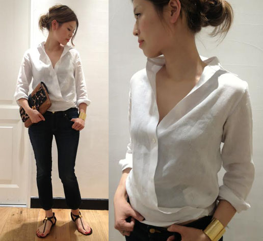 美品ドゥーズィエムクラス 2wayリネンシャツ 白 麻 ３８