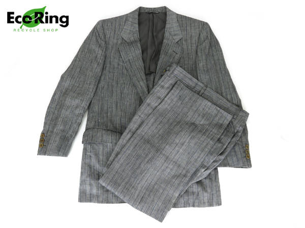 1円 ゼニア メンズ リネン100％ スーツ size48 グレー BU604