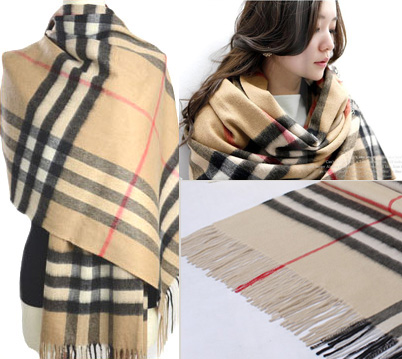 【虹WCD】最終処分!大判/厚手カシミヤ100%ストール/格子キャメル