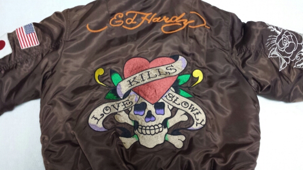 エドハーディーラブキルMA-1ED HARDYジャケットLサイズ茶デニム