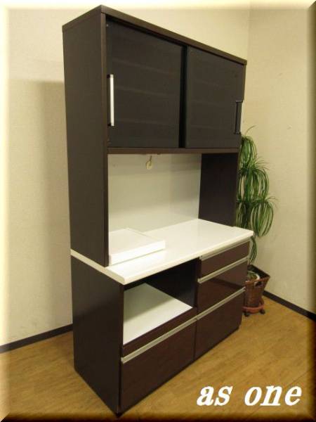 0818-06●松田家具　スモークガラス扉Wスライドレンジボード