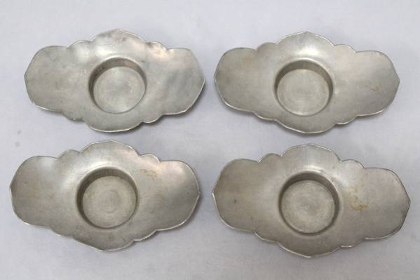 古玩唐物/雲生茂威號造/古錫剣木瓜形茶托四客/托子/煎茶道具C081