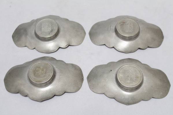 古玩唐物/雲生茂威號造/古錫剣木瓜形茶托四客/托子/煎茶道具C081