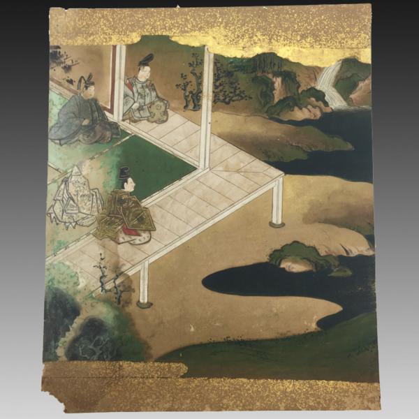 喜聞◆奈良絵 物語絵(8)メクリ1枚 古筆古文書 伊勢物語 源氏物語