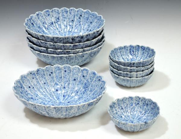 九寸鉢 藍色（ベロ藍）印判手 盛鉢 菓子鉢 3客セット 九寸鉢 藍色