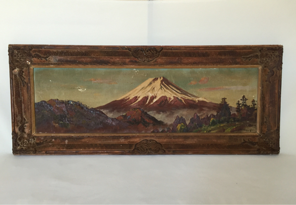 アンティーク 大型 油絵 / 額入り 詳細不明 107.5x43.5 Yahoo