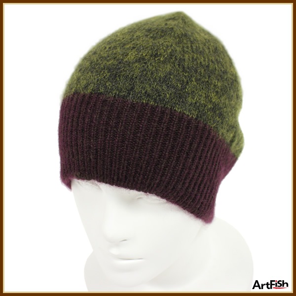 1円massimo alba◆深緑紫ヤク混バイカラーニットキャップr1319*
