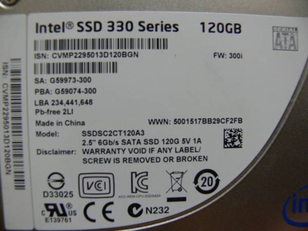 ◆中古品◆インテル330SSD120G◆SSDSC2CT120A3◆