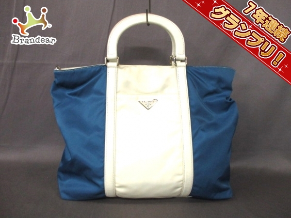 プラダ ハンドバッグ アイボリー×ブルー ナイロン×レザー PRADA(プラダ