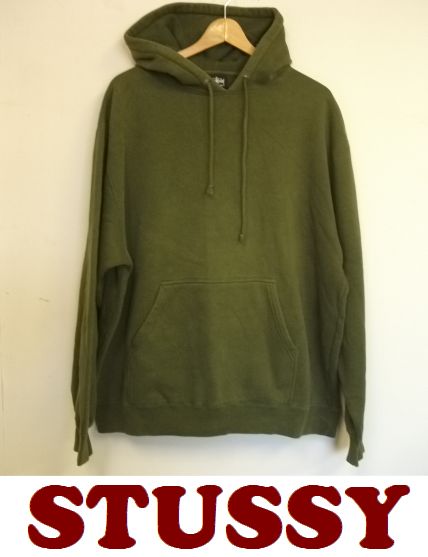 ■STUSSYステューシー■ロゴスウェットパーカー■カーキXL