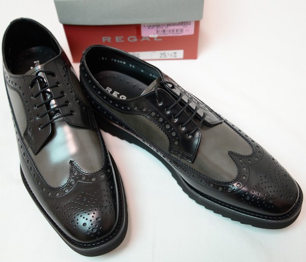 ●REGALリーガル紳士靴(25.5，ウィングチップ，黒灰，W35B)新品