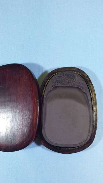 中国美術　端渓硯　鶴松図