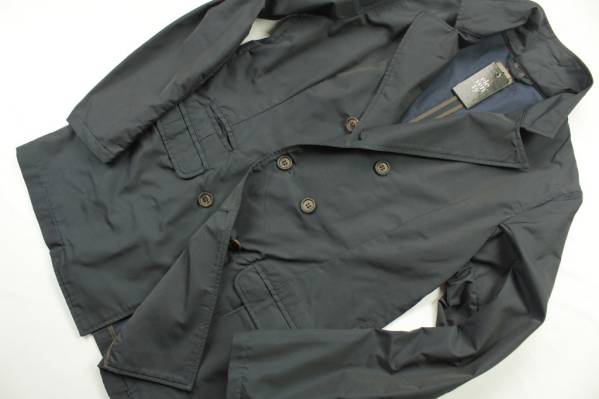 【イレブンティ】ナイロン生地ダブルチェスターコートXLネイビー