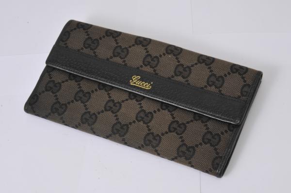 GUCCI グッチ GG柄 キャンバス×レザー　 Wホック 長財布 金プレート GUCCI グッチ GG柄 キャンバス×レザー Wホック 長財布 金プレート 楽天